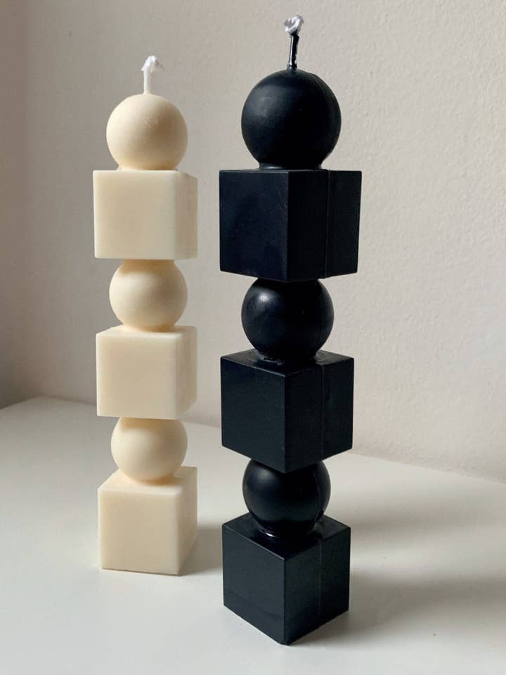 Cube & Sphere Pillar Candle 7.9x1.6in for wholesale by Lumistel