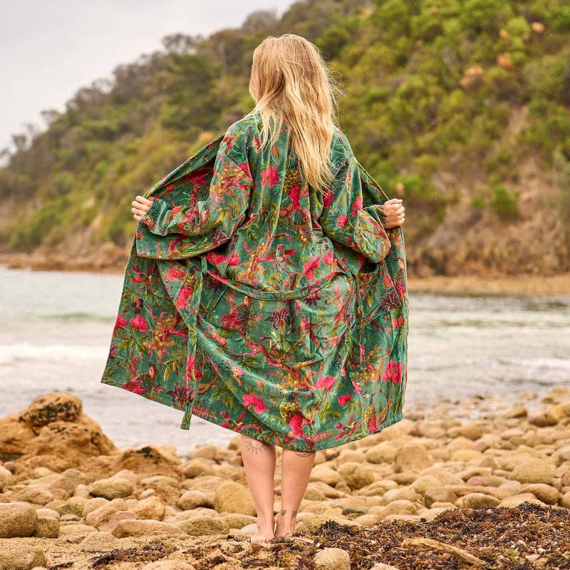 Linen Connections - Wholesale Kimono - Women's - Velvet Robe Kimono - Lush Bohemian Floral Chic Oasis Wear2