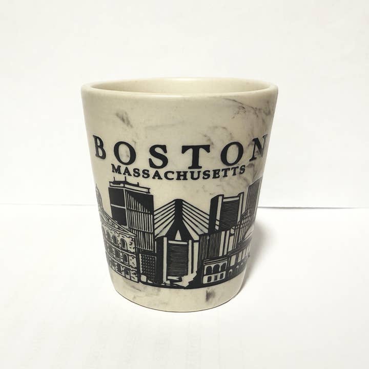 Boston Skyline Marble Wrap Shot Glass for wholesale by Commonwealth Souvenirs