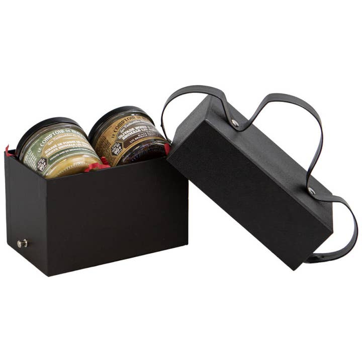 Deffrennes - Wholesale Decorative Box - Cardboard box with black leather handle Indispensable 14.5x9x9cm1