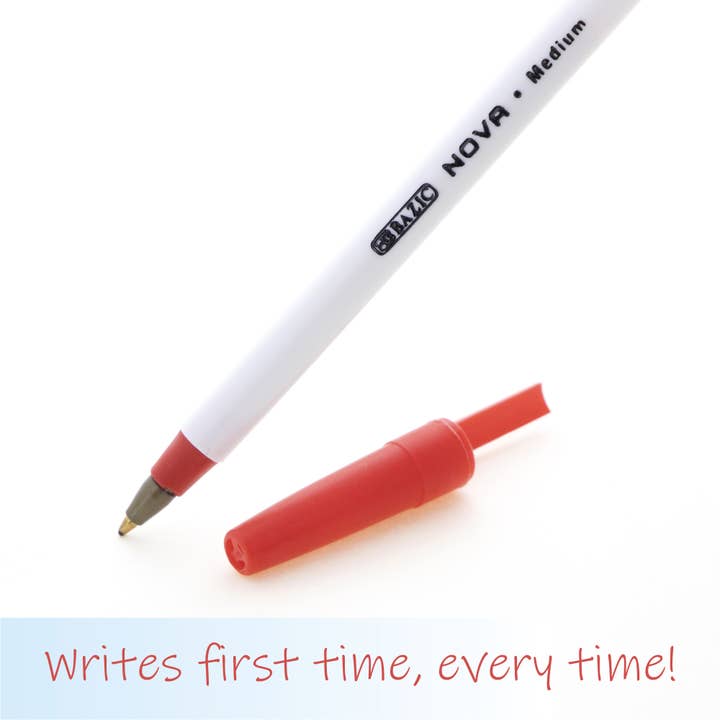 BAZIC Products - Wholesale Pen - Nova (12/Pack) Red Color Stick Pen