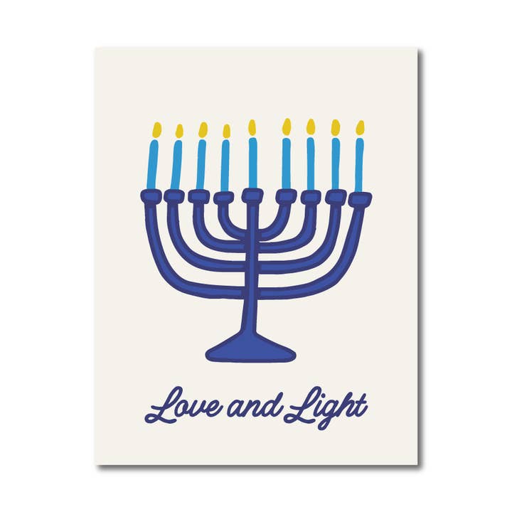 Love and Light Hanukkah Menorah Holiday Greeting Card for wholesale by Amberhill