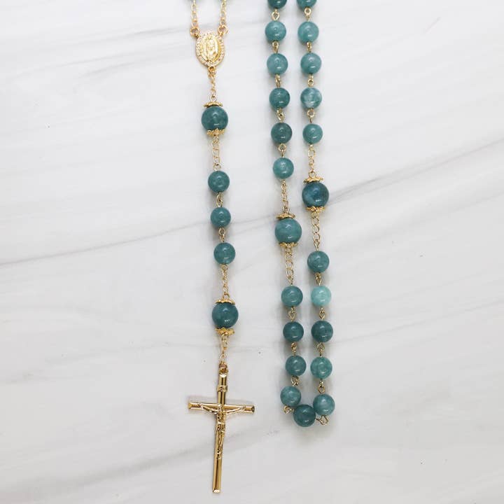 Amazonite Rosary: 18k Gold Filled Catholic Prayer Beads for wholesale by Forever Rosary
