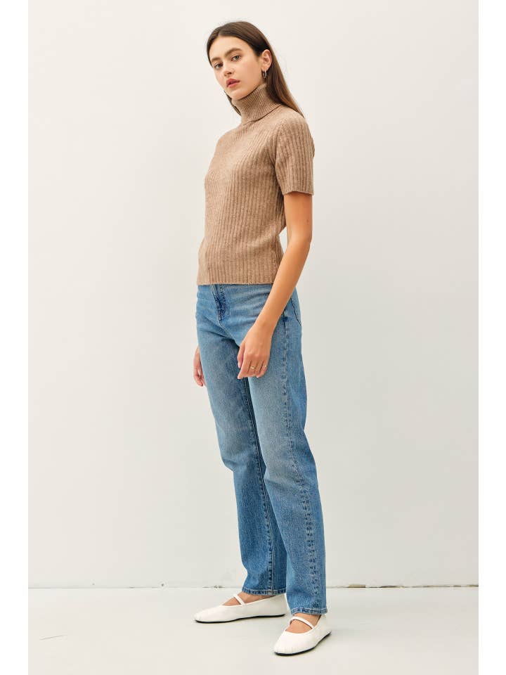 Be Cool - Wholesale Knit Sweater - Women's - RIBBED WOOL BLEND TURTLENECK SHORT SLEEVE SWEATER