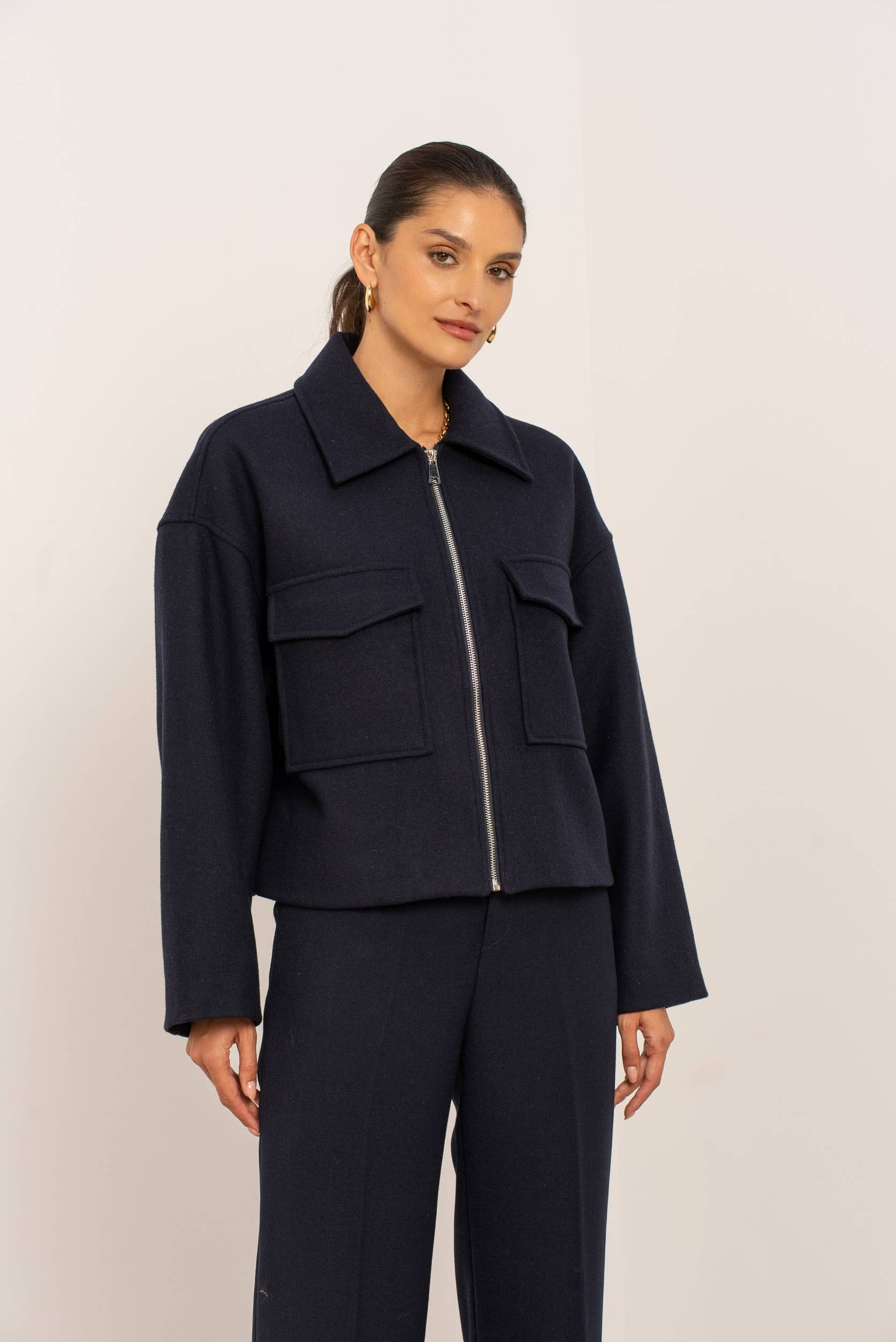 Attentif Paris - Wholesale Jacket - Women's - Structured short jacket in blended wool with patch pockets4