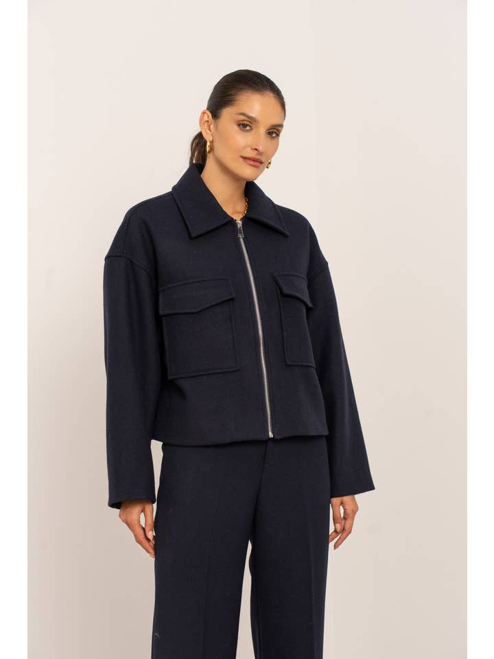 Attentif Paris - Wholesale Jacket - Women's - Structured short jacket in blended wool with patch pockets4