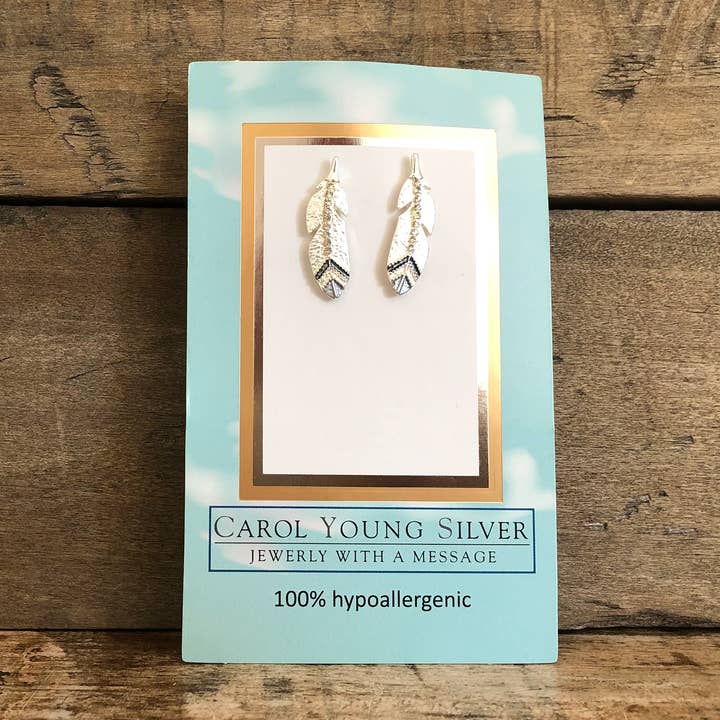 Carol Young Silver - Wholesale Dangle Earrings - Eagle Feather Earrings, Petite / Post on CARD