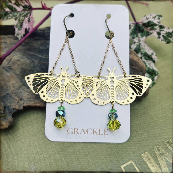 Evergreen Butterfly Earrings for wholesale by Grackle Jewelry