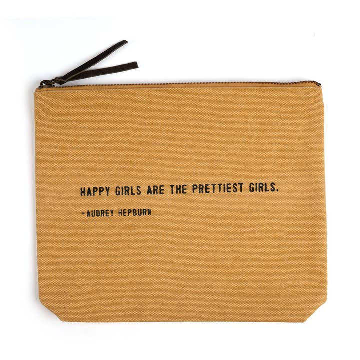 Happy Girls (Audrey Hepburn) Canvas Zip Bag- Sunflower for wholesale by Sugarboo & Co