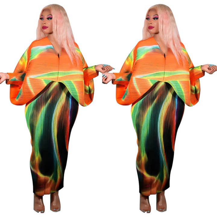 Robe à imprimé avec manches chauve-souris et col en V pour la vente par DREAM VERA APPAREL