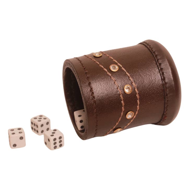 Leather Dice Cup Set w/d Five Dice Gambling Game Dice Shaker for wholesale by The Master Tanners