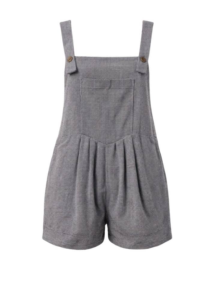 Goldie Short-All – Gingham Short Overall Romper Black gingham for wholesale by PRIV Collections
