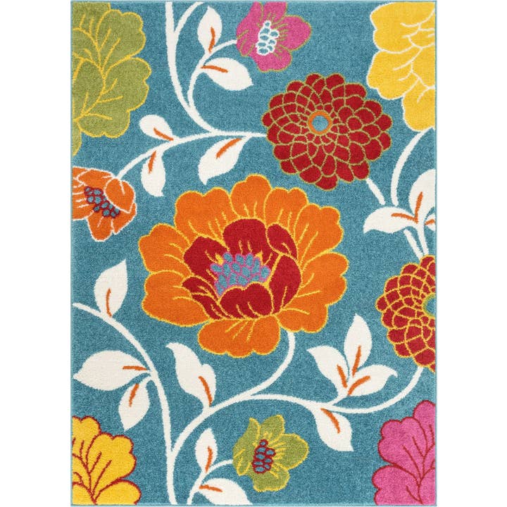 Starbright Daisy Flowers Blue Rug for wholesale by Well Woven