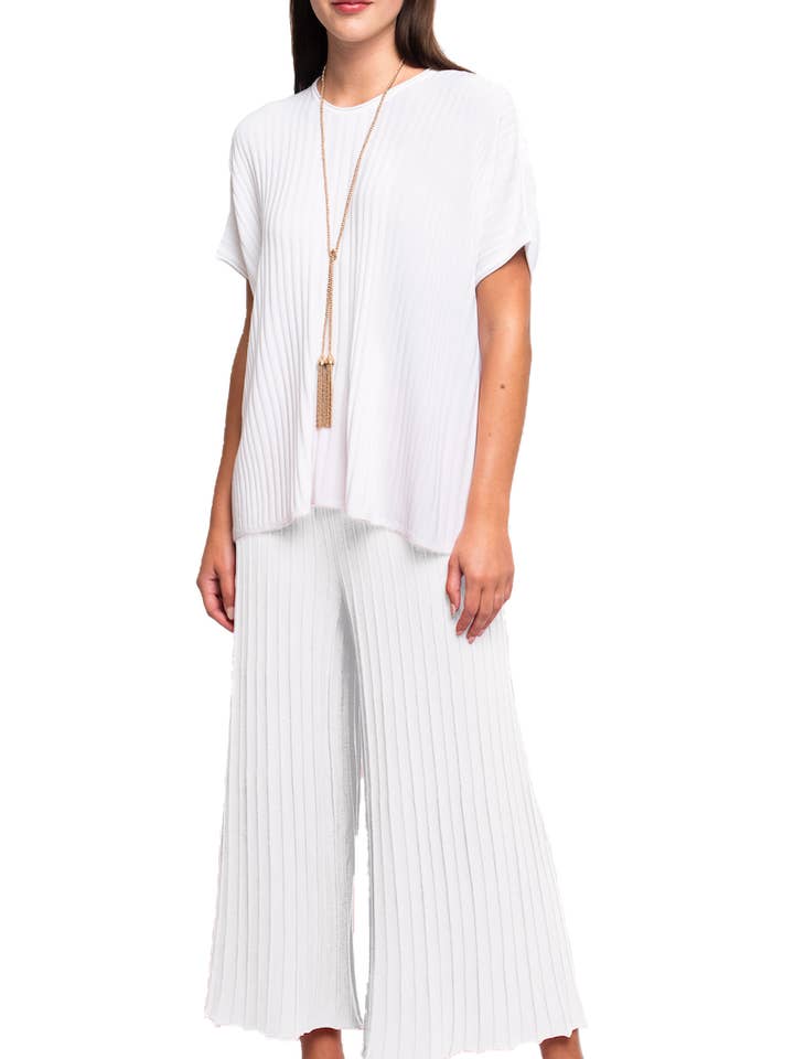 Biana - Wholesale Knit Top - Women's - Erika Loose-Fitting Wide Rib Knit Drop Shoulder Top; White1