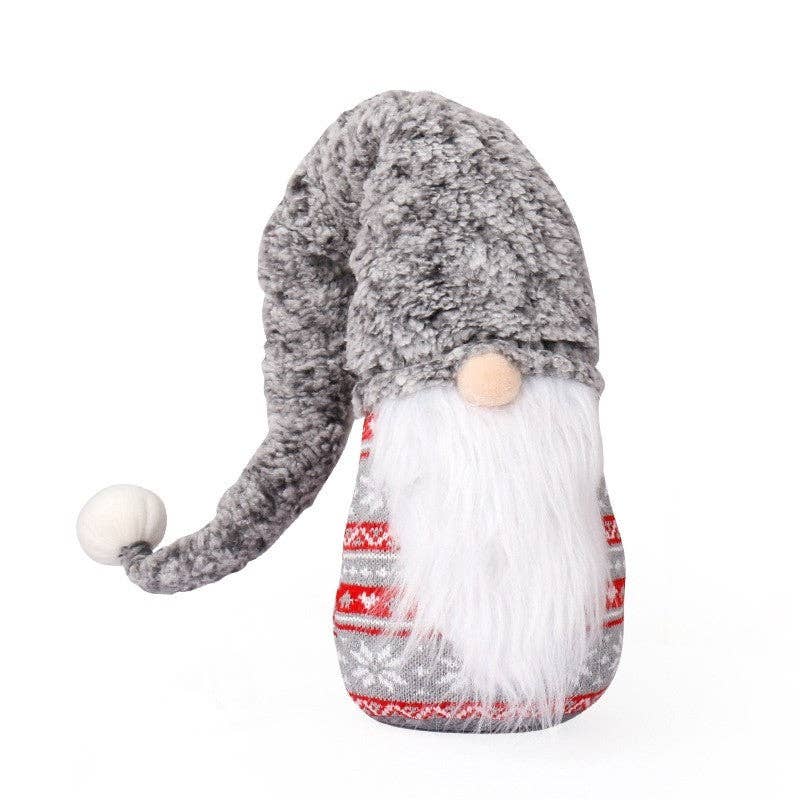 GRAY Knitted Long Hat Santa Claus Doll Decoration for wholesale on Faire1