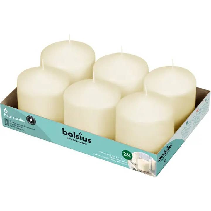 BOLSIUS - Venta al por mayor Cirios pequeños - Velas en forma de pilar para boda, 3 x 3 pulgadas, sin perfume, lisas, color marfil