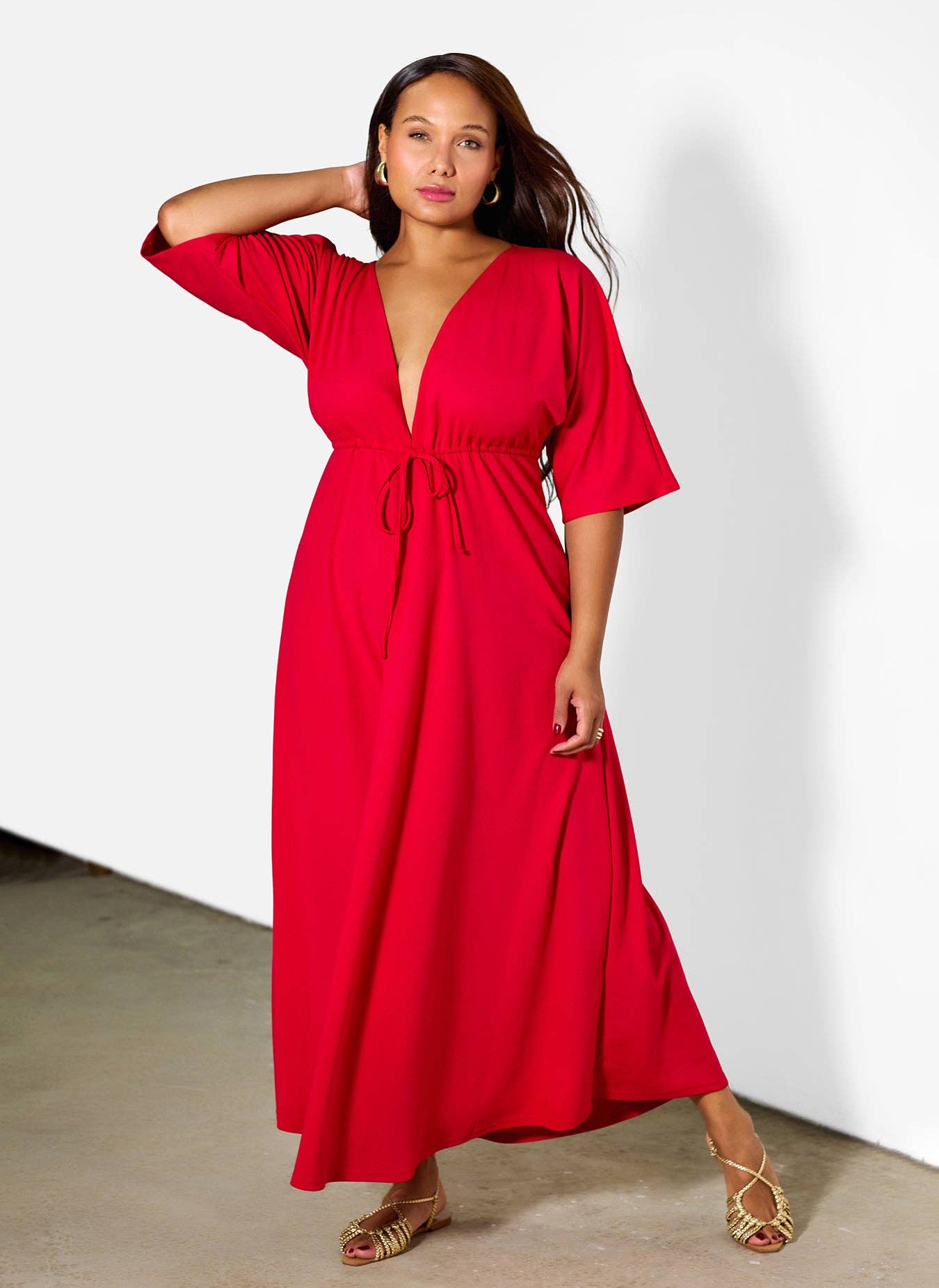 Red Silvia Kimino Sleeve Maxi Dress for wholesale on Faire2