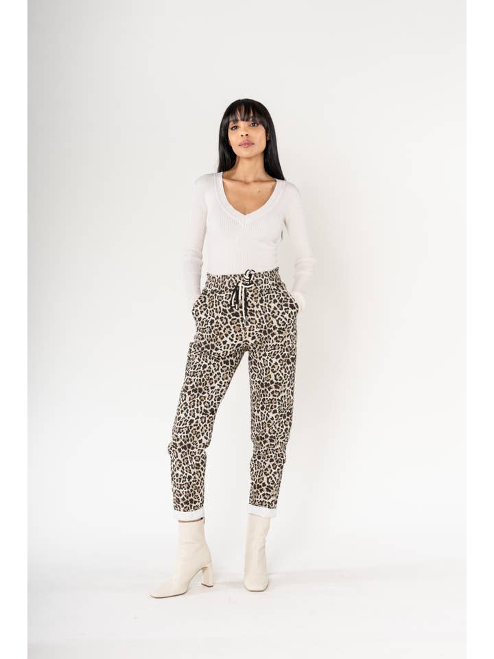 Nina Carter - Wholesale Pants - Women's - Panta jogg leopard elastic waist with drawstring P5009