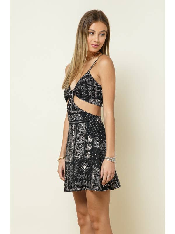 Black Paisley Printed Dress With Smocking for wholesale on Faire