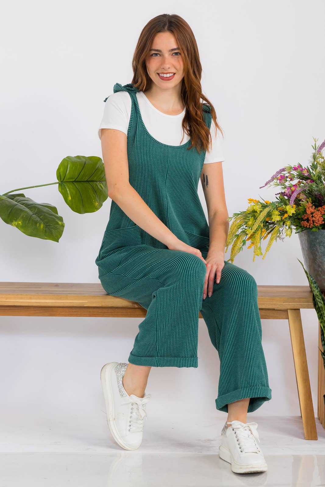 Celeste Clothing – Großhandel Jumpsuit – Damen – Plus-Size verstellbarer Rippen-Overall mit Fronttaschen - CP4387362