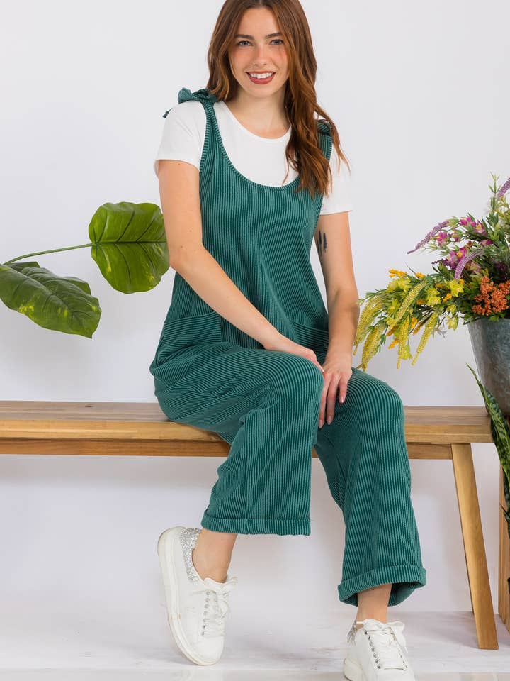Celeste Clothing – Großhandel Jumpsuit – Damen – Plus-Size verstellbarer Rippen-Overall mit Fronttaschen - CP4387362