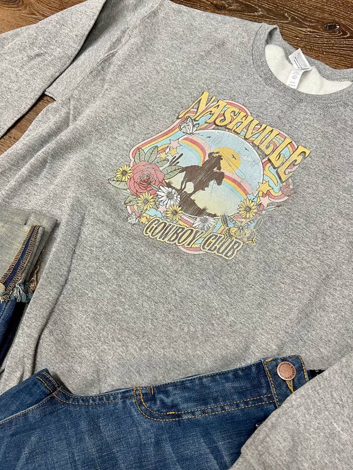 Nashville Cowboy Club Graphic Crewneck for wholesale by C&L Tees
