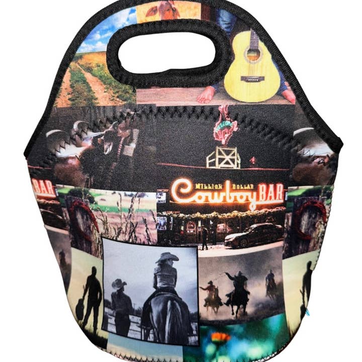 The Front Porch Label - Wholesale Lunch Bag/Box - Kids - Cowboy Collage Lunch Tote