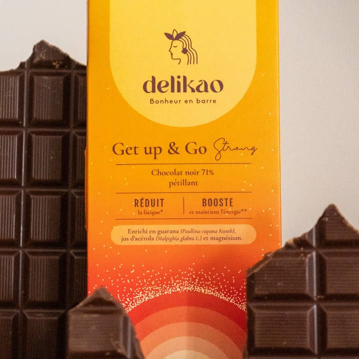 Delikao - Wholesale Chocolate Bar - Get up & Go Strong - Dark Energy Chocolate 71% Sparkling1
