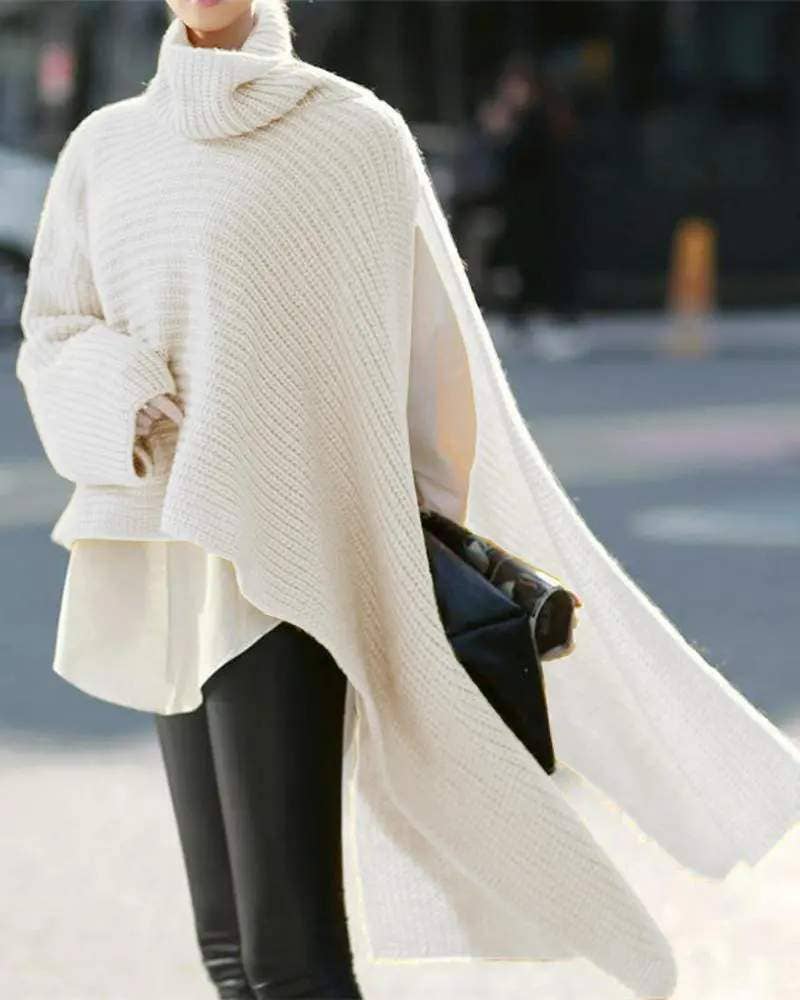 Queen Fashion – wholesale Knitted jumper – Women′s – asymmetrical turtleneck chunky knit sweater5