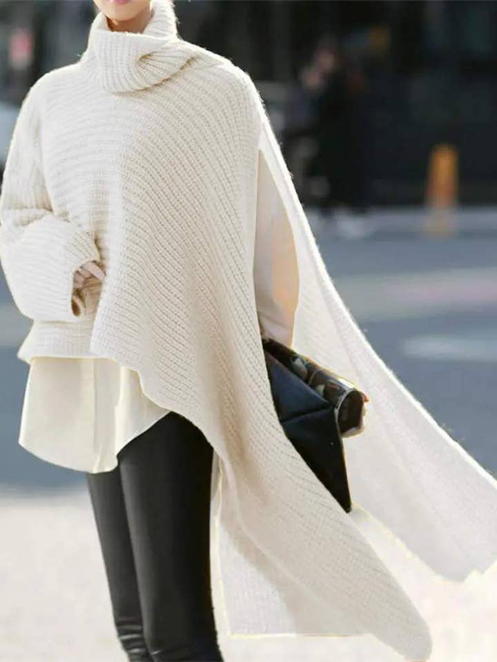 Fashion Combination - Wholesale Tunic Sweater - Women's - asymmetrical turtleneck chunky knit sweater4