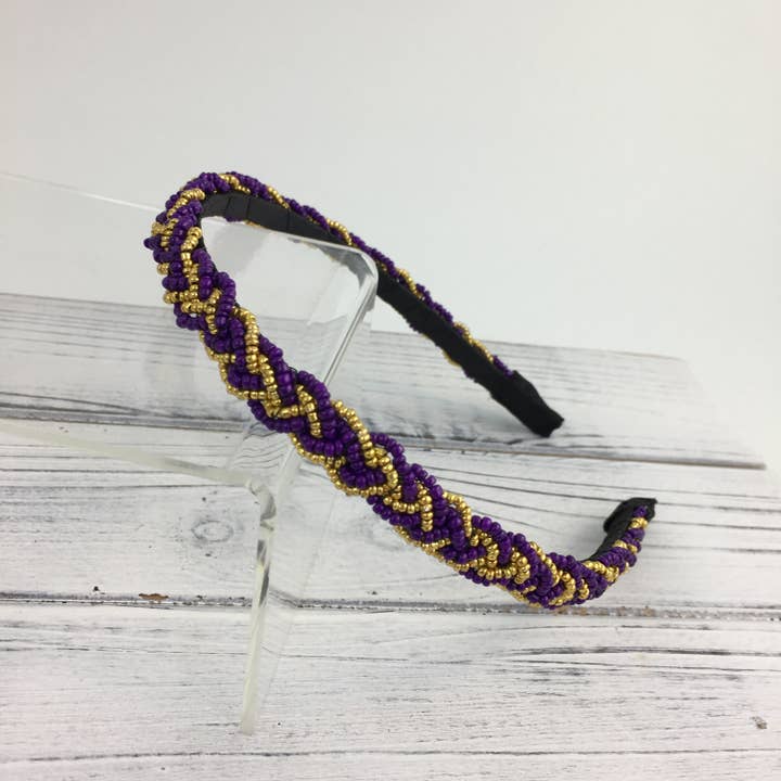 SongLily - Wholesale Fashion Headband - Women's - Purple and gold tiny beaded braided headband