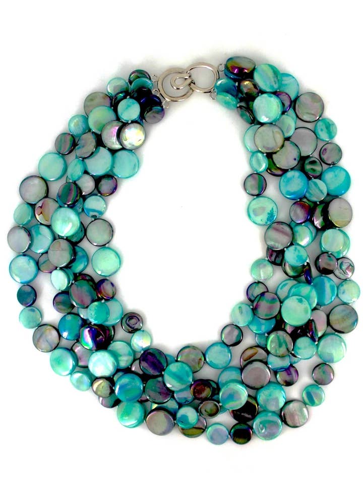 382049 - Silver/Teal 5 Strand MOP Necklace for wholesale by Sea Lily