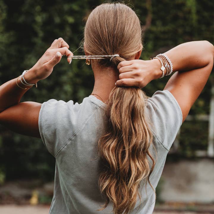 K'lani hair tie bracelets - Wholesale Jewelry Set - "Glimmer" Soft Pinks with Pearl and Gold Accent Hair Tie Bracelets4