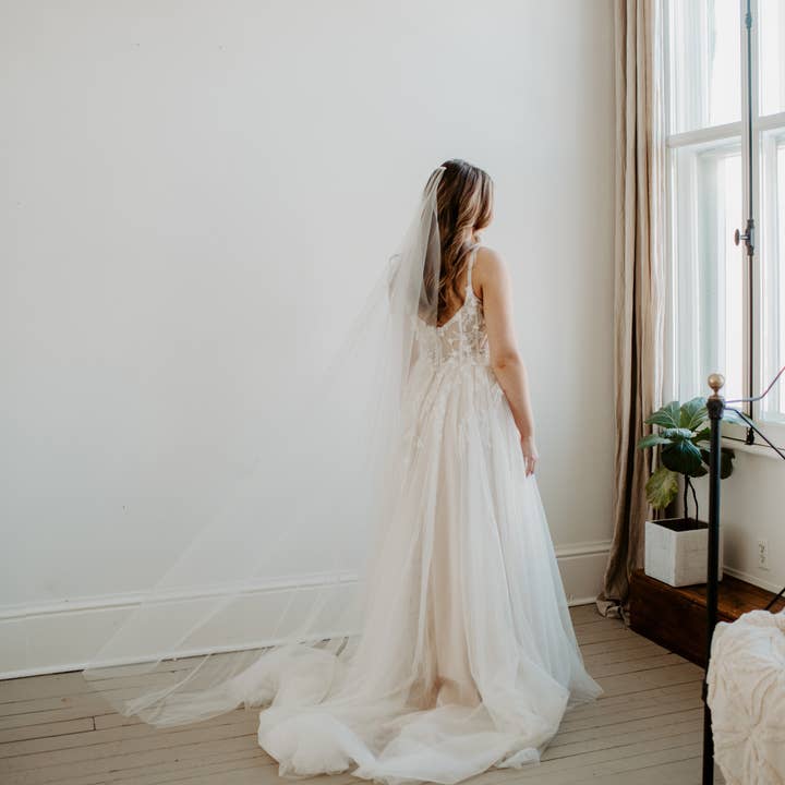 Ruffled Rose Veils - Vente Voile – femme - Voile de chapelle doux et minimal (85 pouces)6