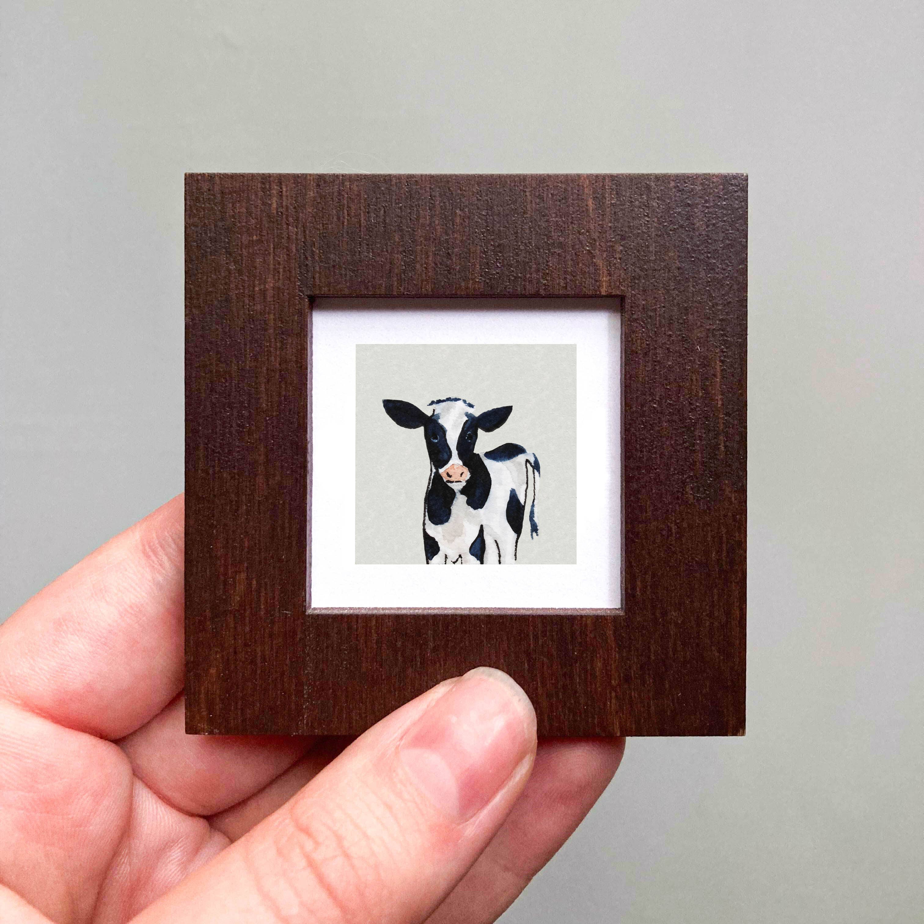 Mick's Art Goods - Wholesale Art Print - Mini 1" Cow Animal Tiny Watercolor Framed Art Print3