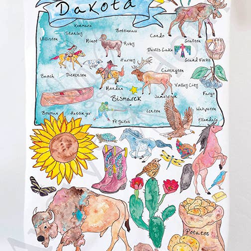 North Dakota State Map Souvenier Tea Towel for wholesale by Avery's Home