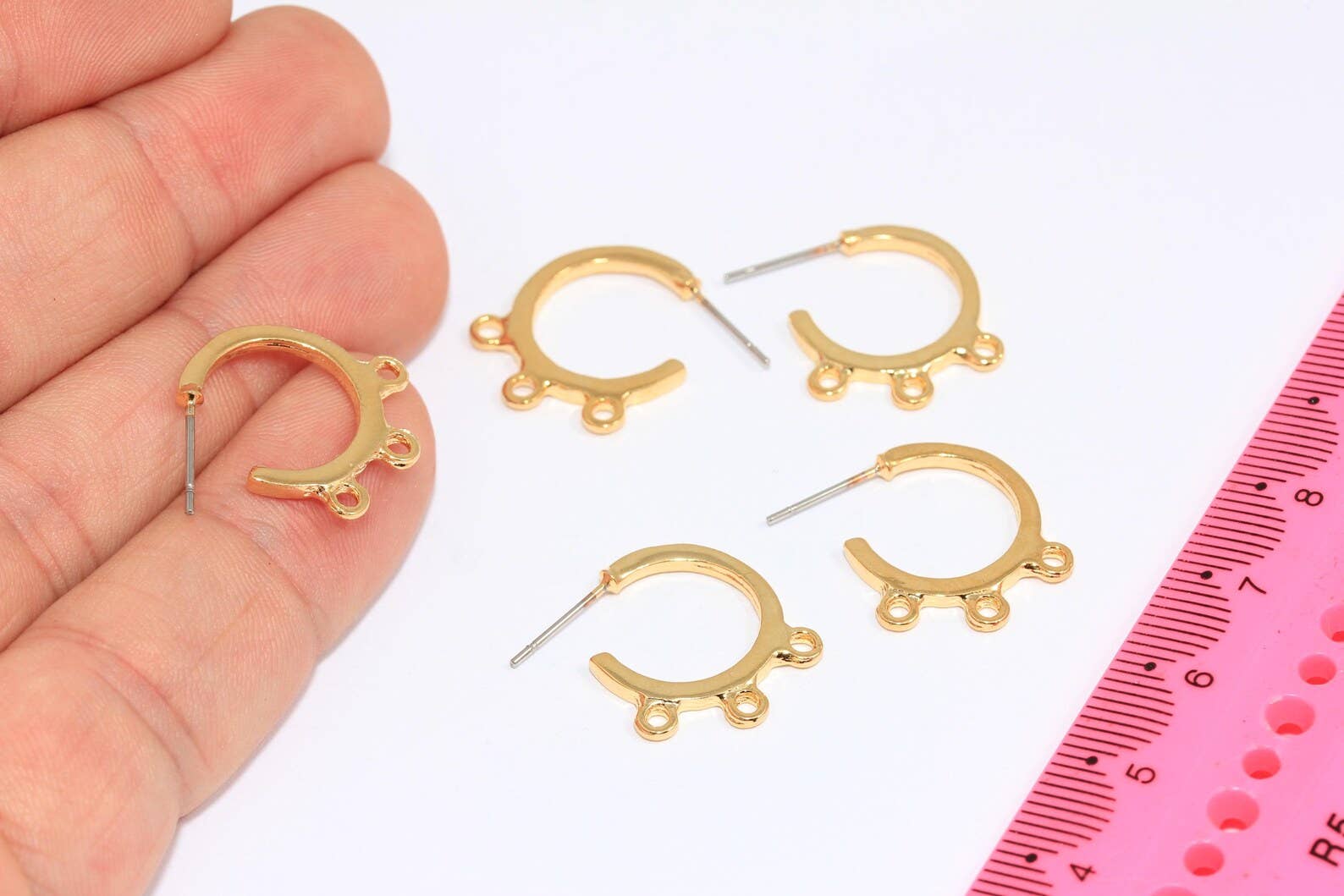 QueenJewelryM - Wholesale Hoop Earrings - 17mm 24k Shiny Gold Hoop Earrings With 3 Loops, XP204