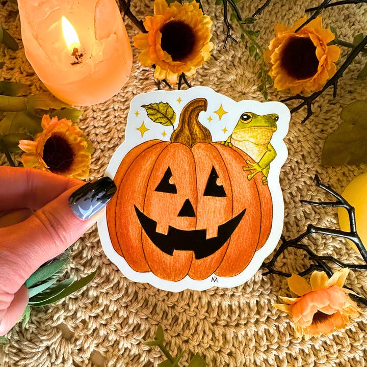 NOMAD Moon Magic - Wholesale Sticker - Halloween Jack-o-Lantern with Cute Frog Sticker, Handmade