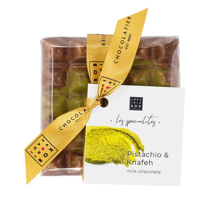 Love in a Box Chocolatier - Venta al por mayor Chocolate - Barra de Chocolate Pistacho & Knafeh - Chocolate con Leche (Dubái)0