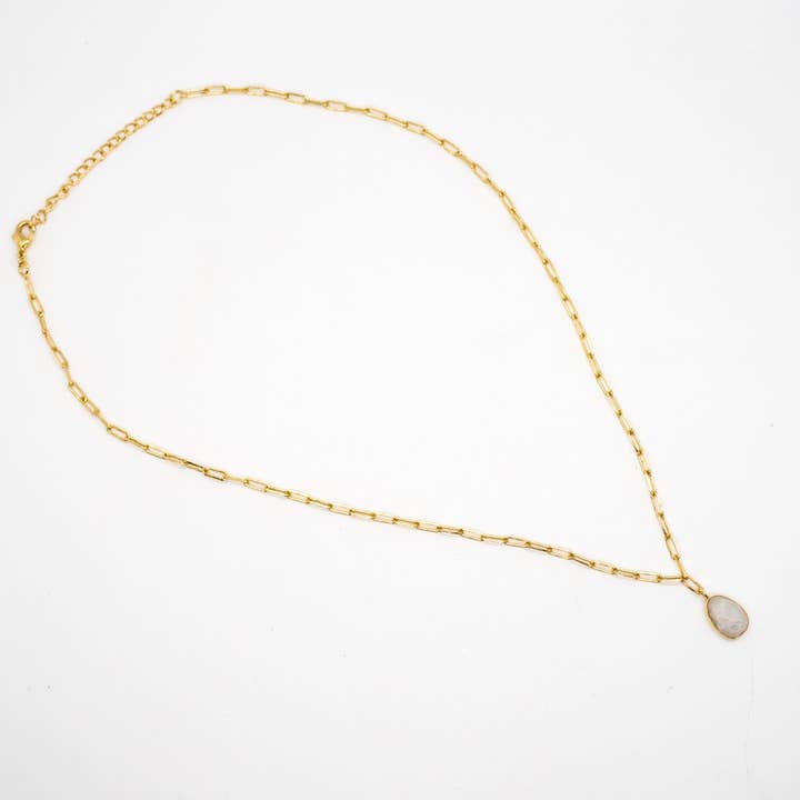 Baizaar - Wholesale Pendant/Charm Necklace - Paperclip Necklace w/ Stone - Labradorite, Moonstone, Onyx