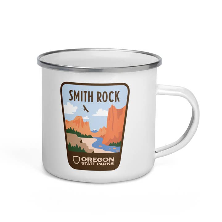 Smith Rock Enamel Mug, 12oz for wholesale by Patchmarks