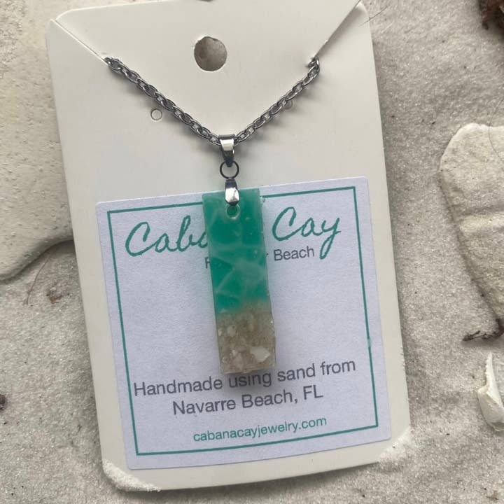 Beach Sand Rectangle Chain Necklace (choose your beach) for wholesale by Cabana Cay
