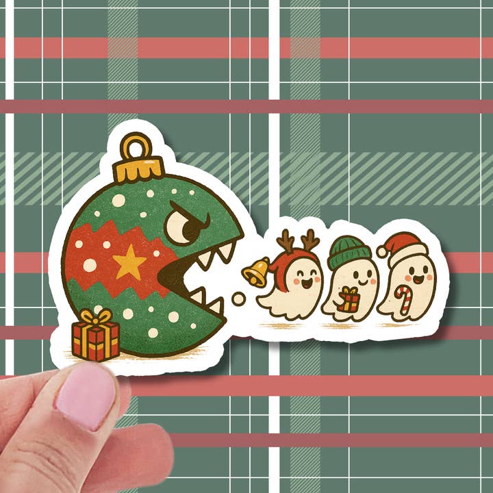 Autocollant de Noël Chomp Rétro Gaming - Drôle pour la vente par Otto's Grotto