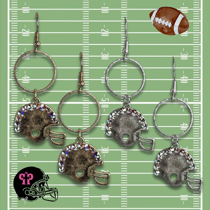 Football helmet earring with Austrian crystals for wholesale by Pink Panache Brands