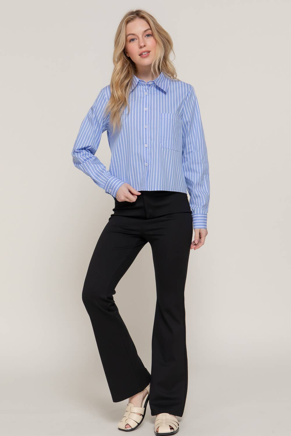 Active Basic | Active USA – wholesale Buttoned-down shirt – Women's – Long Sleeve Button Down Stripe Poplin Shirt7