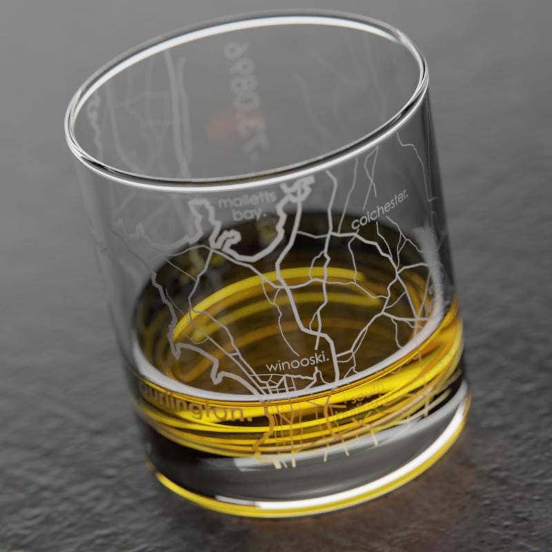 Well Told - Wholesale Drinking Glass/Cup - Burlington, VT City Map - Etched Whiskey Rocks Glass2