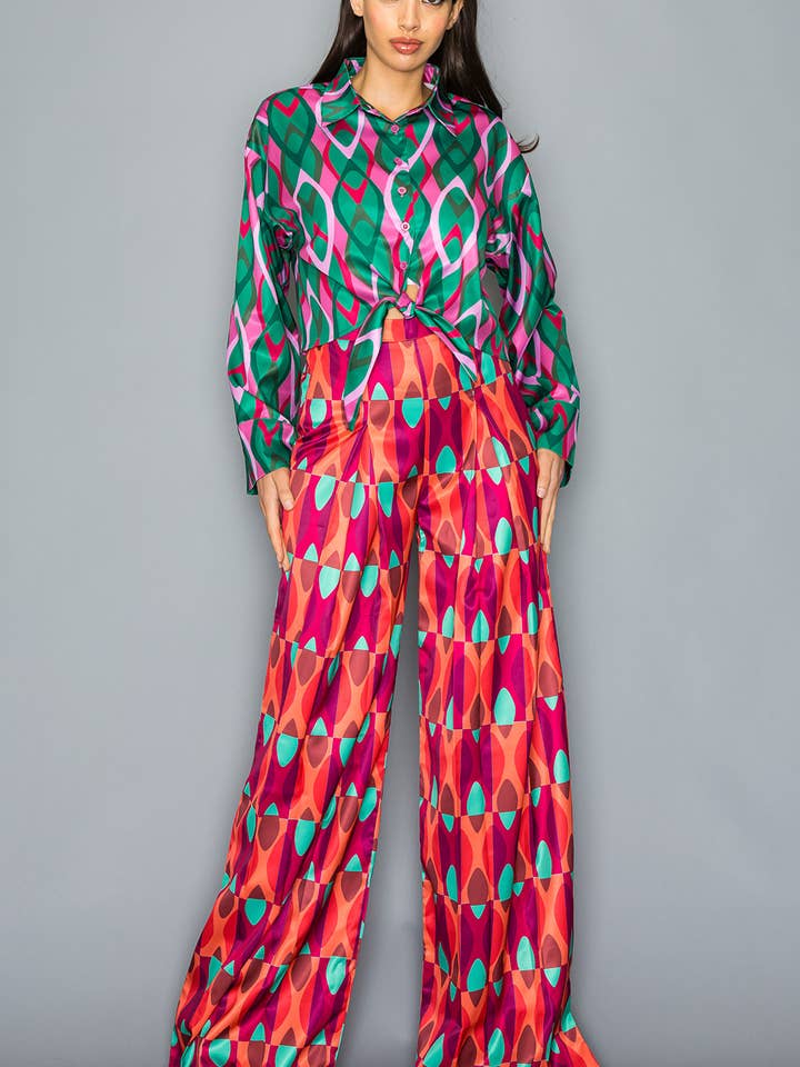 ABSTRAKT TRYCKSKJORTA OCH BREDA BYXOR HÖSTKLÄDER -AM641S för wholesale av RIVIR