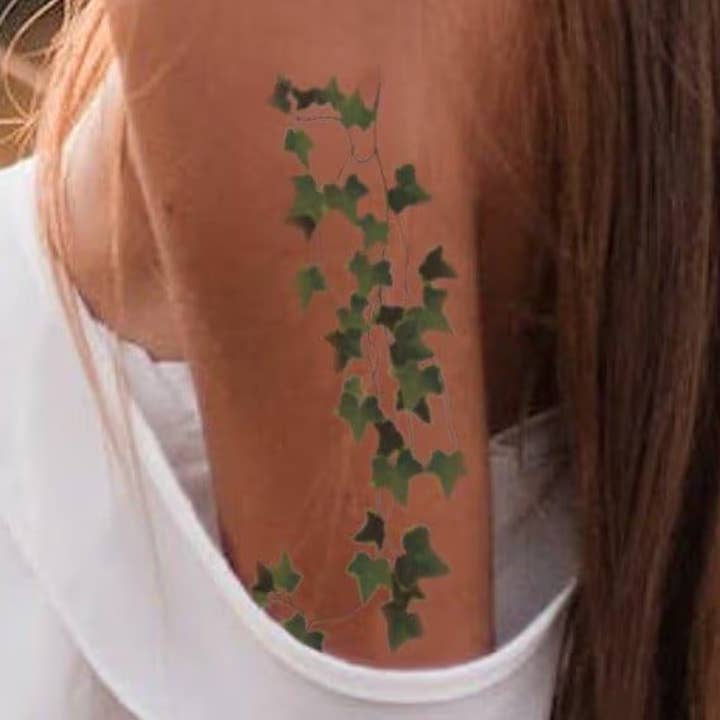 Grands tatouages temporaires de vigne de feuilles de lierre vert 12 feuilles pour la vente par Inkwear Temporary Tattoos