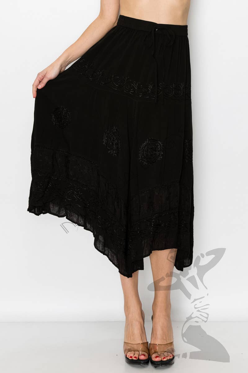 JUST CRUISING - India Casual Designs - Wholesale Skirt - Women's - Handcrafted Embroidered Handkerchief Hem Skirt0