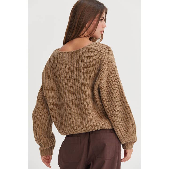 HYFVE - Wholesale Knit Sweater - Women's - HF24F061-Chunky Knit V Neck Sweater